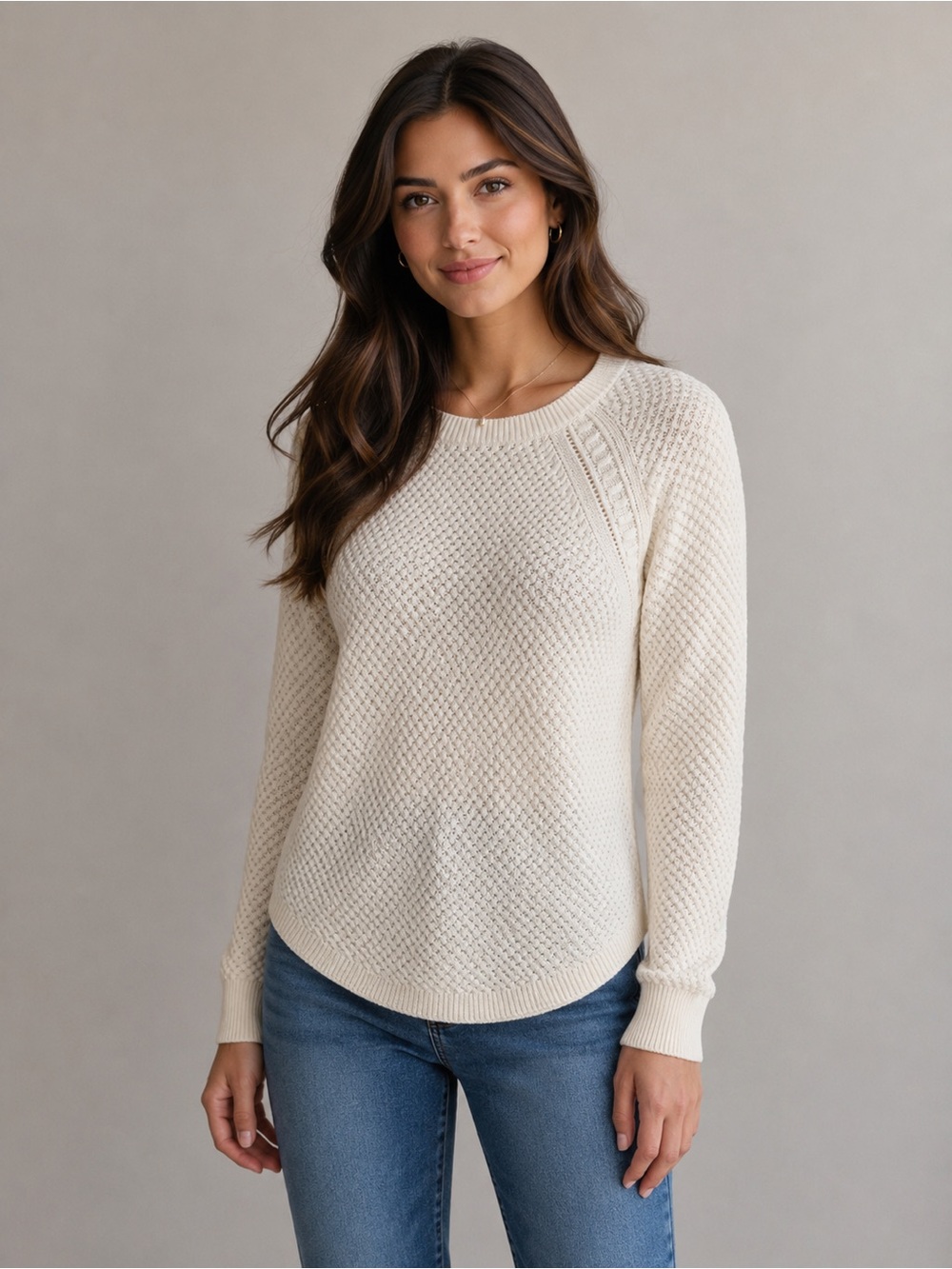 🆕 NWT Ann Taylor LOFT Cream Lightweight Pullover Shirttail Sweater Cotton Wool